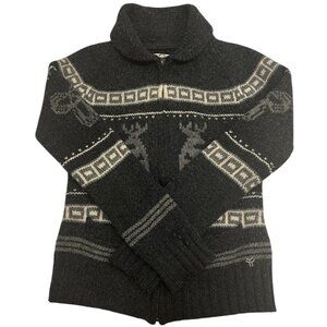 Vintage TNA Wool Cowichan Cardigan Reindeer Geometric Knit Sz L Lambswool